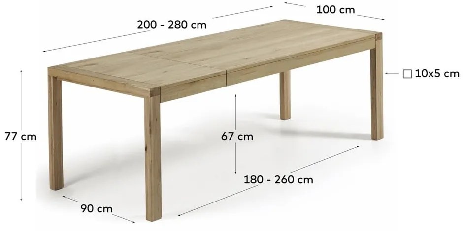 Rozkladací jedálenský stôl s prídavnou doskou v dekore duba 100x200 cm Briva – Kave Home
