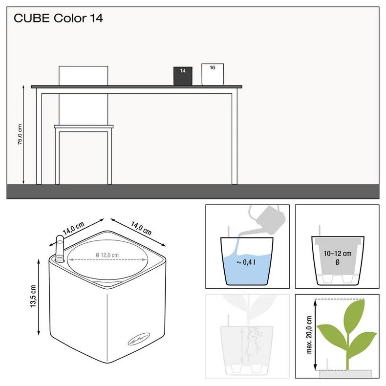 Lechuza Cube Color 14 All-in-One set sand brown 14x14x14cm