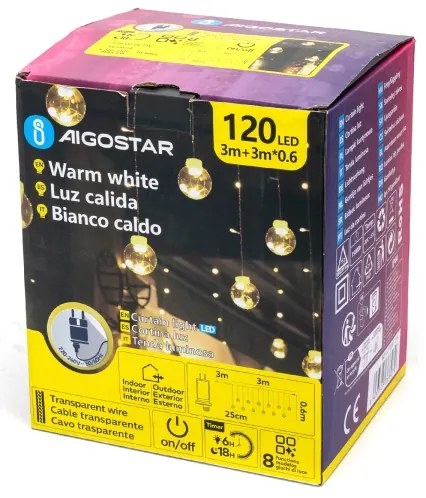 Aigostar - LED vonkajší vianočný reťaz 120xLED/6W/230V/8 funkcií 3x0,6m IP44 teplá biela+DO