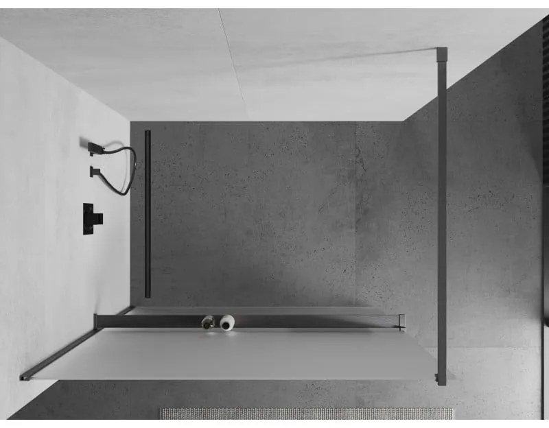 Mexen Kioto+, sprchová zástena Walk-In s poličkou a vešiakom 130 x 200 cm, 8mm sklo námraza, grafitový profil, 800-130-121-66-30