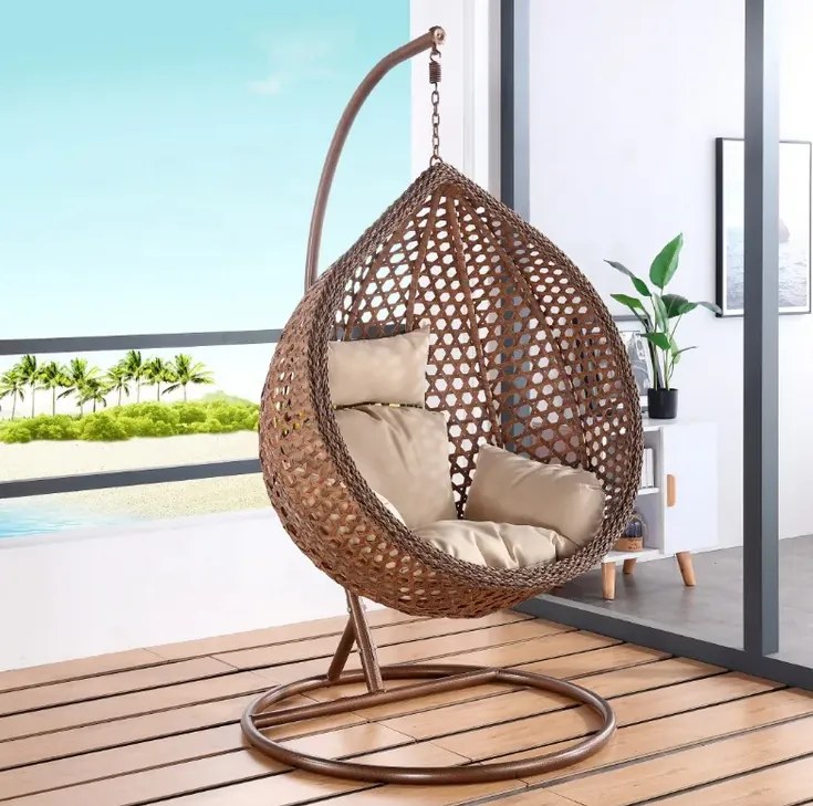 Závesné hojdacie kreslo BALI - hnedé + béžové vankúše