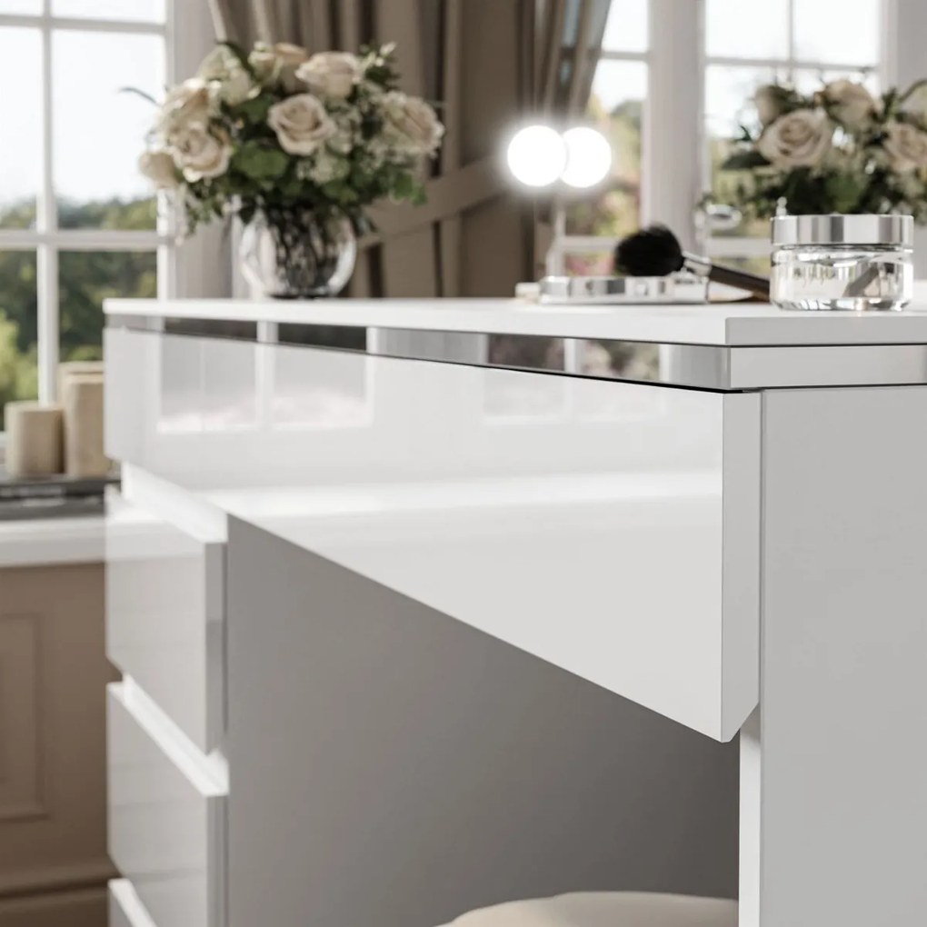 TOALETNÝ STOLÍK NESSIE ELITE 2 BIELY LESK + STRIEBORNÝ