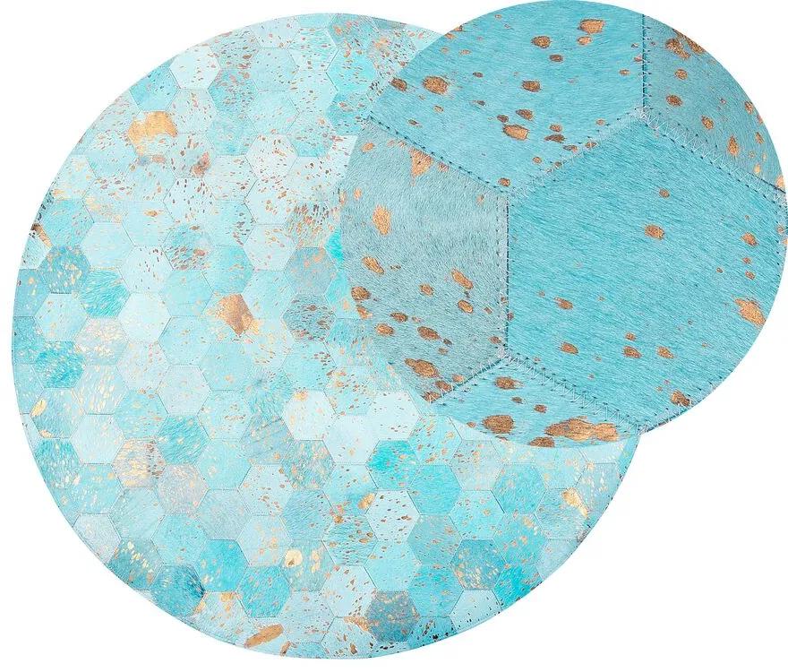 Okrúhly kožený koberec ⌀ 140 cm tyrkysový ZEYTIN Beliani