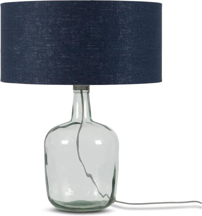 Stolová lampa s tmavomodrým tienidlom a konštrukciou z recyklovaného skla Good&Mojo Murano, ⌀ 47 cm
