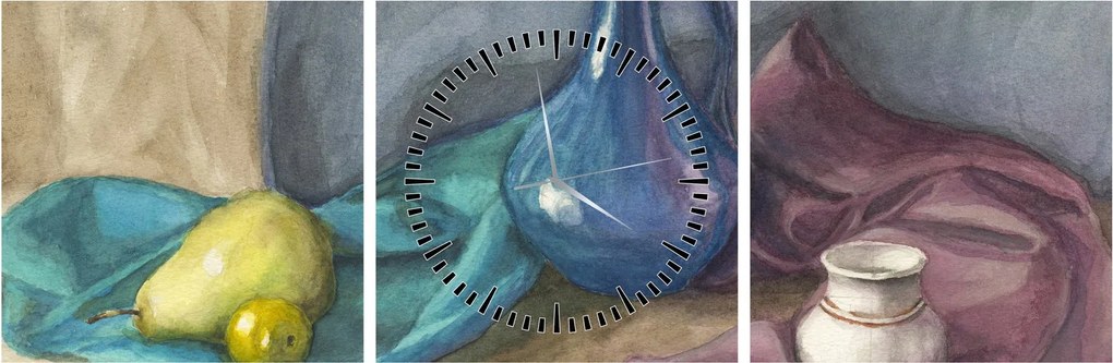 Obraz - Maľované zátišie (s hodinami) (90x30 cm)