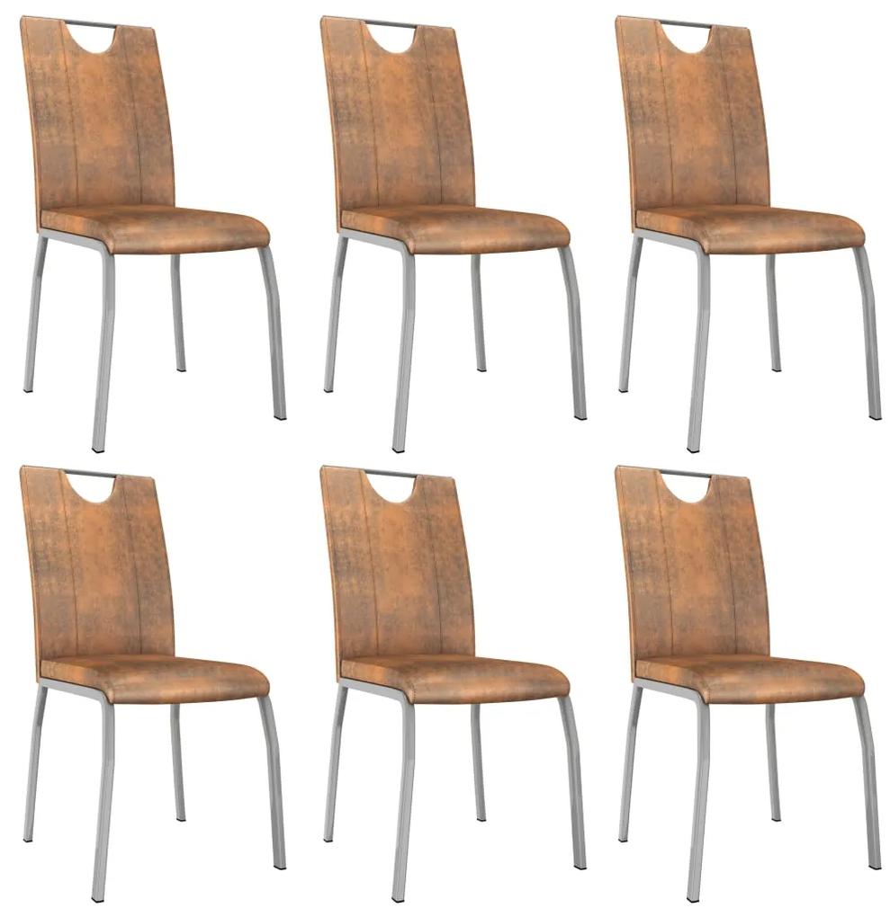vidaXL Jedálenské stoličky 6 ks hnedé semišová umelá koža