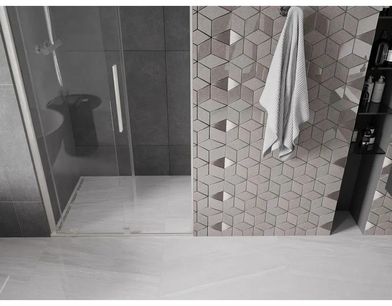 Mexen Velar, posuvné sprchové dvere do otvoru 90 cm, 8mm číre sklo, brúsená oceľ, 871-090-000-01-97