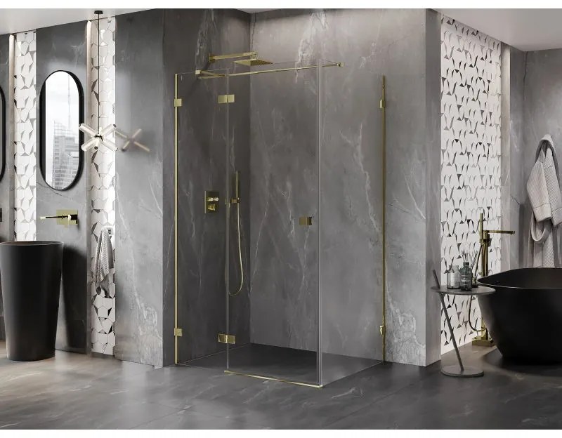 Mexen Lunar T, sklápací sprchový kút ľavý 135 x 70 cm, 8mm číre sklo, zlatý profil, 834T-135-070-50-00-L