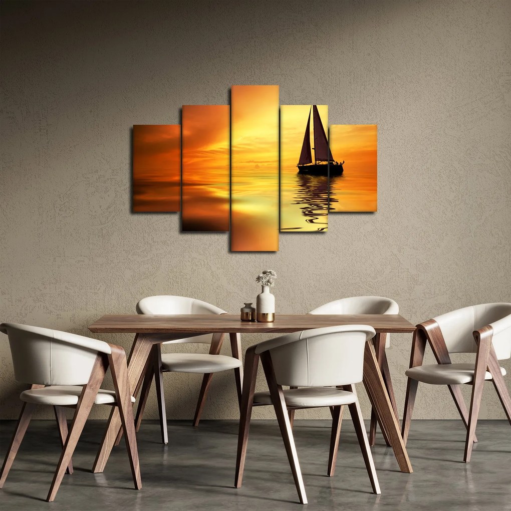 Obraz - Plachetnica pri západe slnka (150x105 cm)