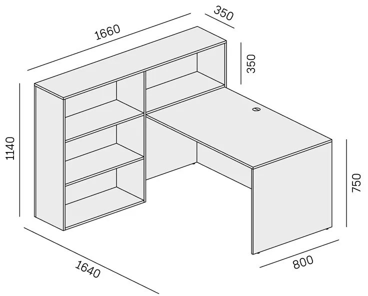 Kancelárska zostava single SEGMENT, 3 police, ľavá, biela/grafit