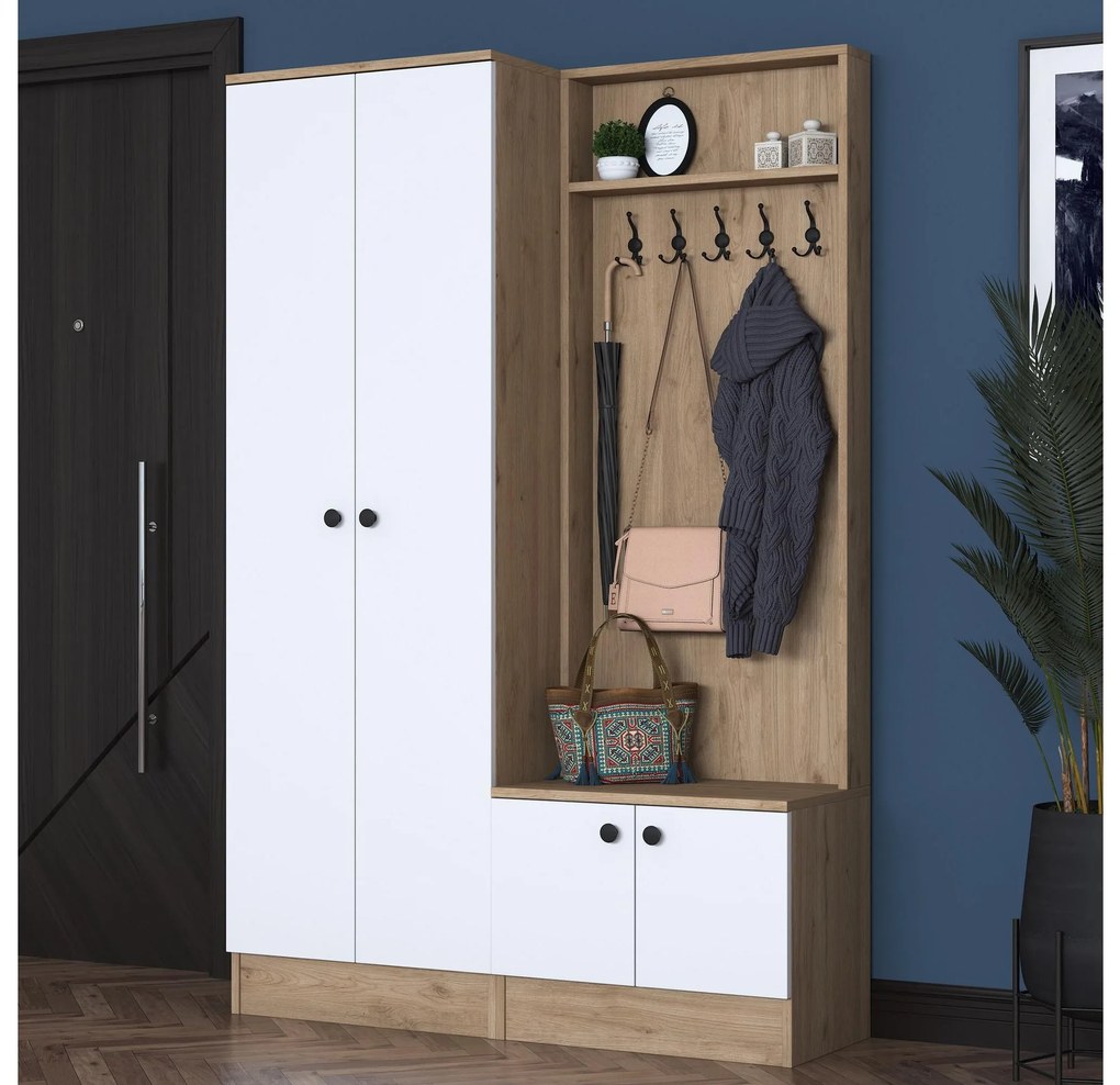 Predsieňová zostava Bivake 2 (biela + orech). Akcia -19%. Vlastná spoľahlivá doprava až k Vám domov. 1093973