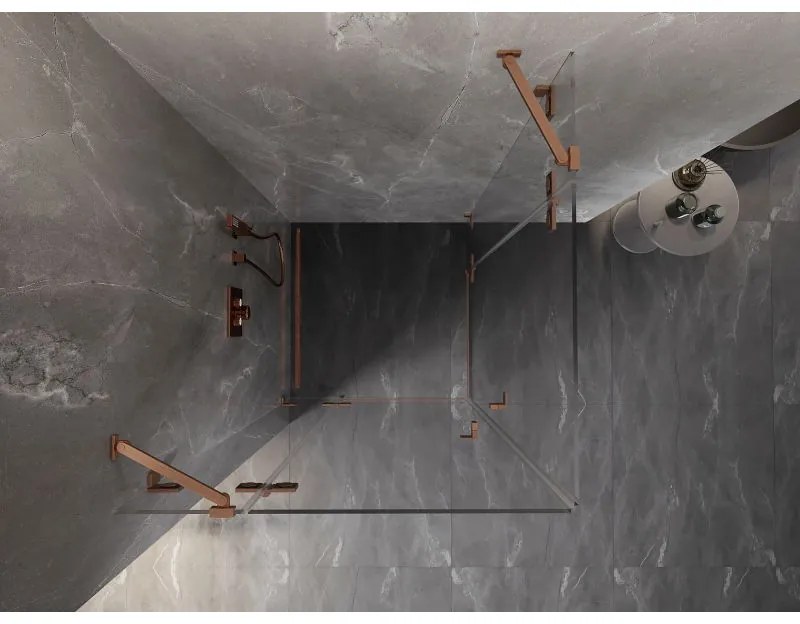 Mexen Lunar Duo, výklopný sprchový kút 90 x 90 cm, 8mm číre sklo, profil medená matná, 834-090L-090P-65-00