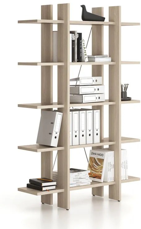 Kancelársky regál vysoký krátky SOLID, 1250 x 400 x 1825 mm, dub prírodný