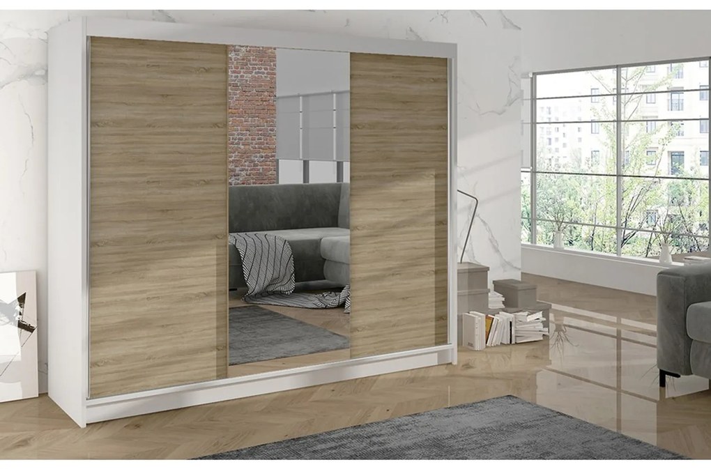 Šatníková skriňa DERBY I - 200 cm Biela - dub artisan