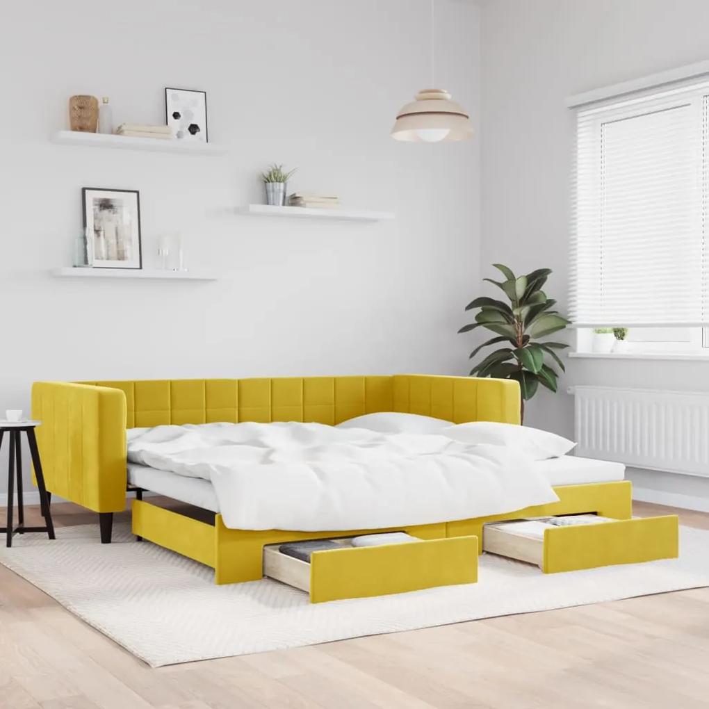 Rozkladacia denná posteľ so zásuvkami žltá 100x200 cm zamat 3196751
