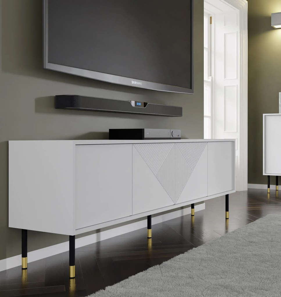 TV stolík/skrinka 4D 180 Wenty (biela + zlatá + čierna). Akcia -20%. Vlastná spoľahlivá doprava až k Vám domov. 1125163