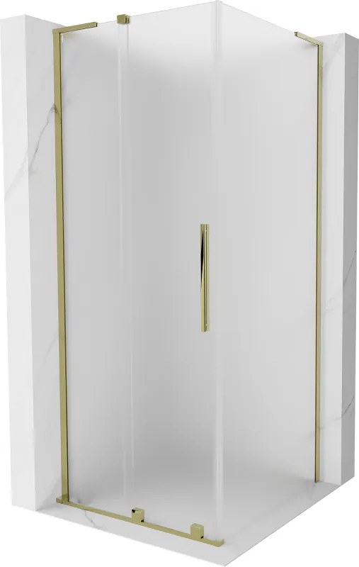 Mexen Velar L, sprchový kút s posuvnými dverami 100 x 100 cm, 8mm sklo námraza, zlatá lesklá, 871-100-100-33-50