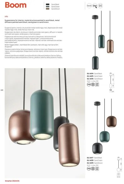 Redo 01-3480 - Luster na lanku BOOM 3xGU10/10W/230V pr. 33 cm čierna/zelená/hnedá