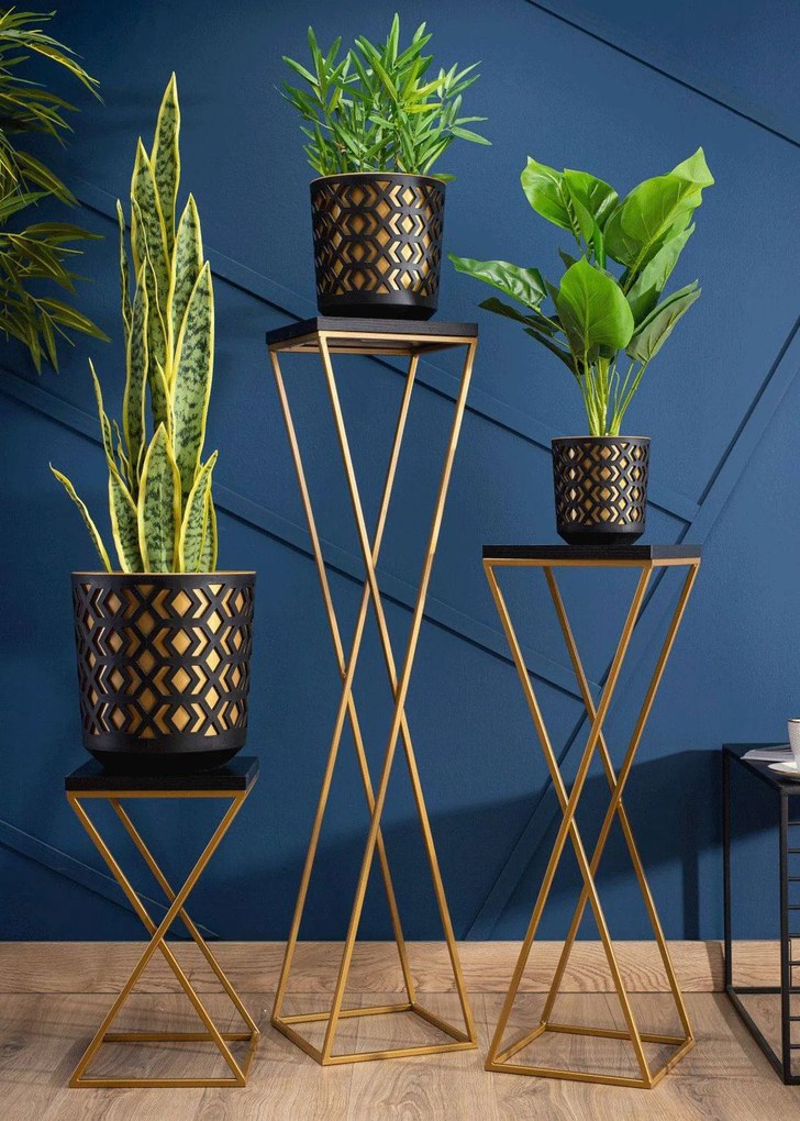 PLASTOVÝ KVETINÁČ ETNIC SADA 2KS 14,8X13,9 CM+20,1X19,5 CM ZLATÁ