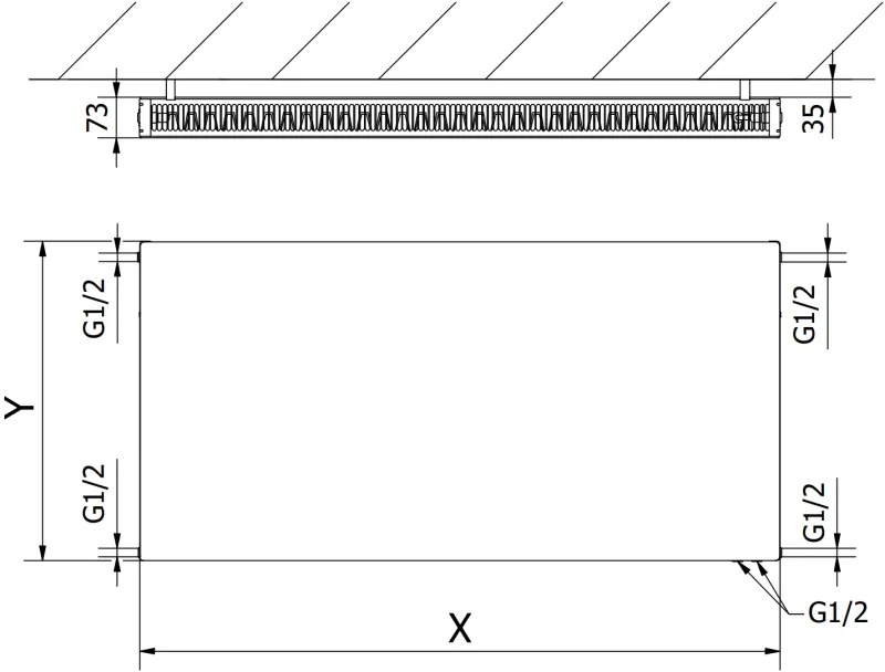 Mexen, Plochý panelový radiátor Mexen CVF21 900 x 2000 mm, spodné pripojenie, 3179 W, čierny - W621F-090-200-70