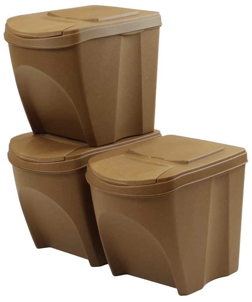 Odpadkové koše na triedený odpad, sada 3 ks x 25 l SORTIBOX - ECO WOOD