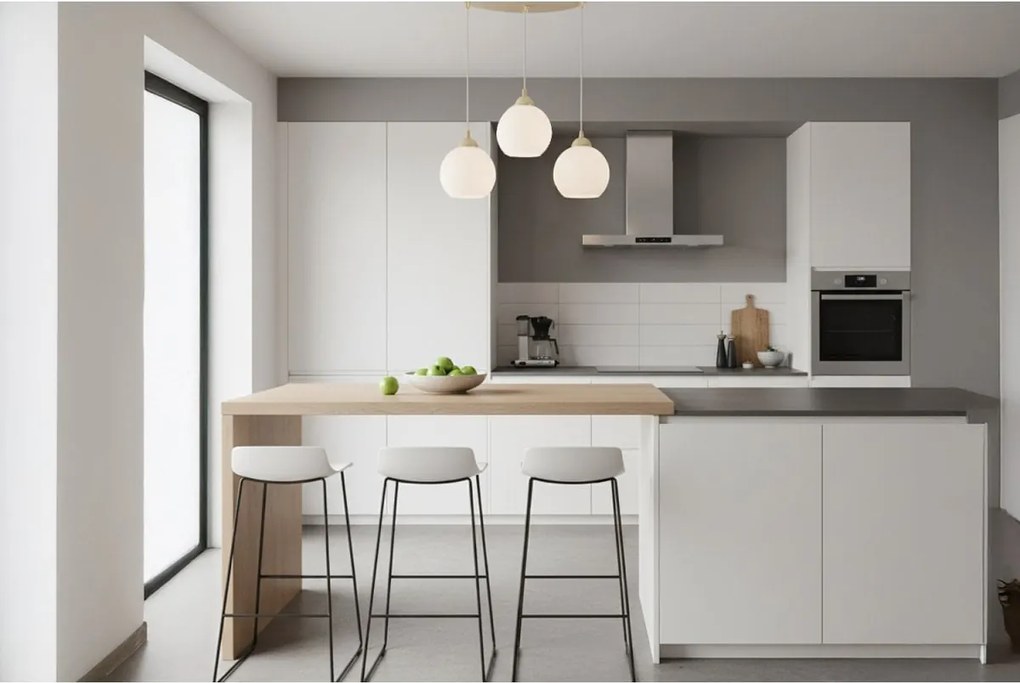 Závesné svietidlo Eliza, 3x biele sklenené tienidlo, g/be, o