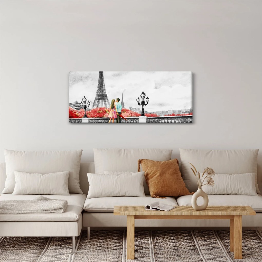 Obraz - Milenci v Paríži (120x50 cm)