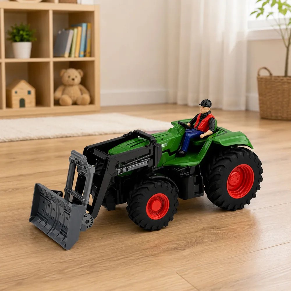 LEAN Toys Poľnohospodársky traktor s buldozérom a poľnohospodárom, diaľkovo ovládaný RC v mierke 1:24