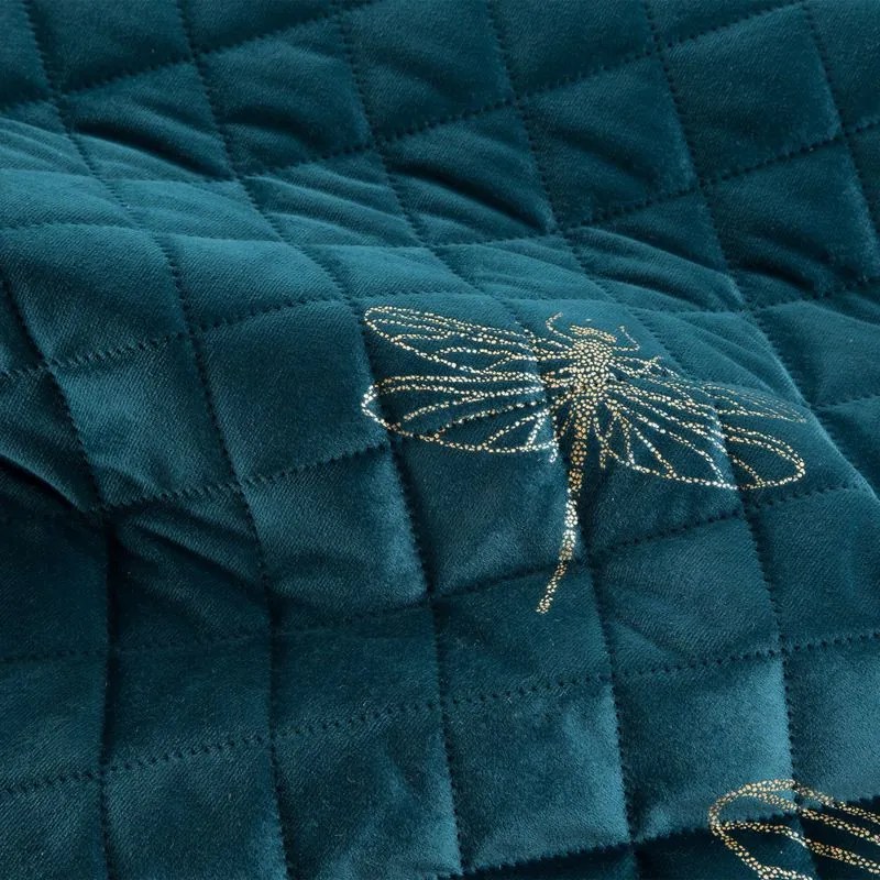 EUROFIRANY Zamatový prehoz, vyrobený technikou "hot press" s potlačou fólie 220 cm x 240 cm tmavo tyrkysová 100% polyester Rozmery textílií: 170 cm x 210 cm