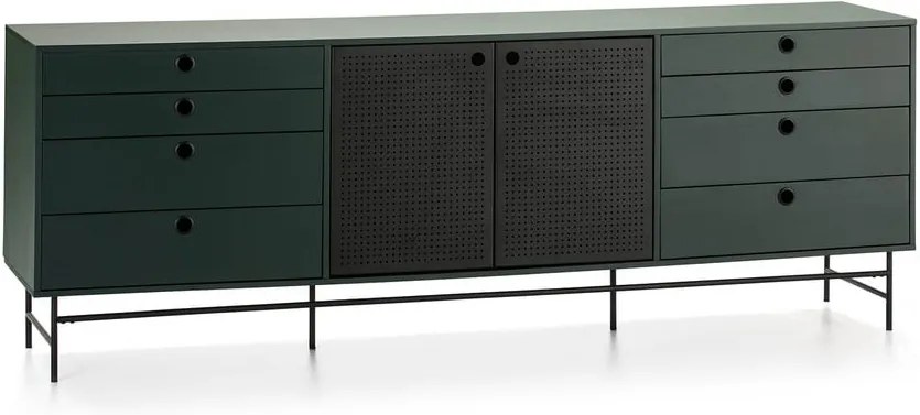 Čierno-zelená komoda Teulat Punto, šírka 212 cm
