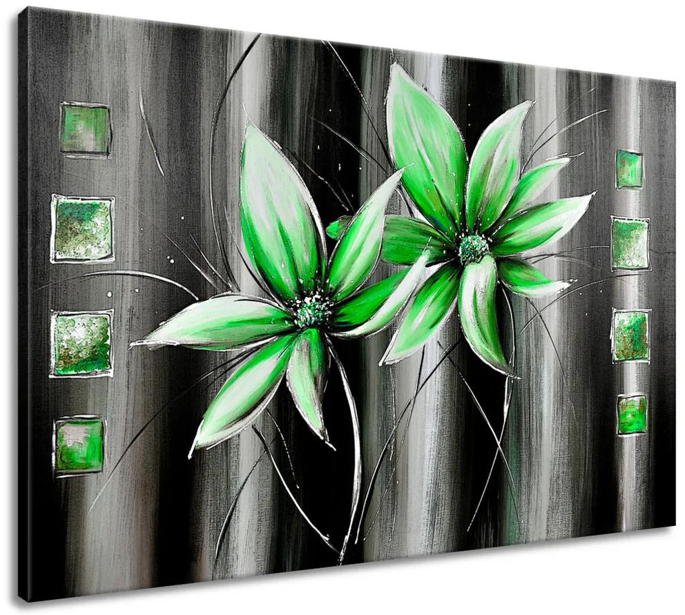 Gario Ručne maľovaný obraz Krásne zelené kvety Rozmery: 120 x 80 cm