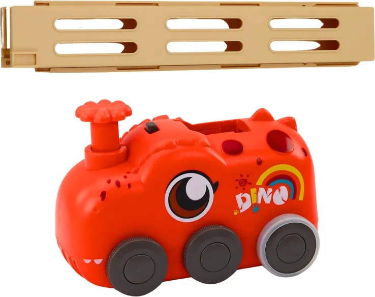 LEAN Toys Autíčko dinosaurus na batérie, ukladá farebné domino, 4 farby