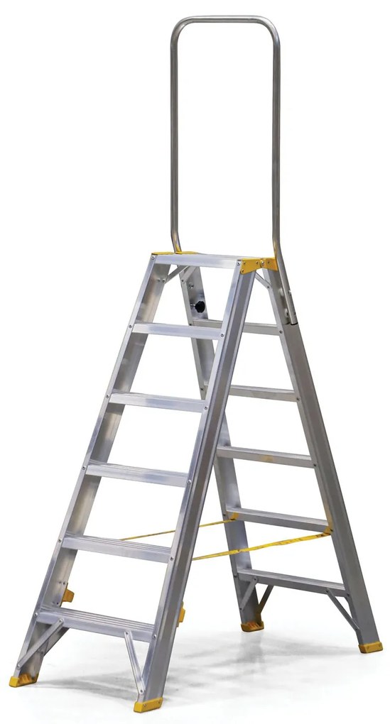 Obojstranné hliníkové schodíky ALVE FORTE s madlom, 2x6 stupňov, výška 1,28 m