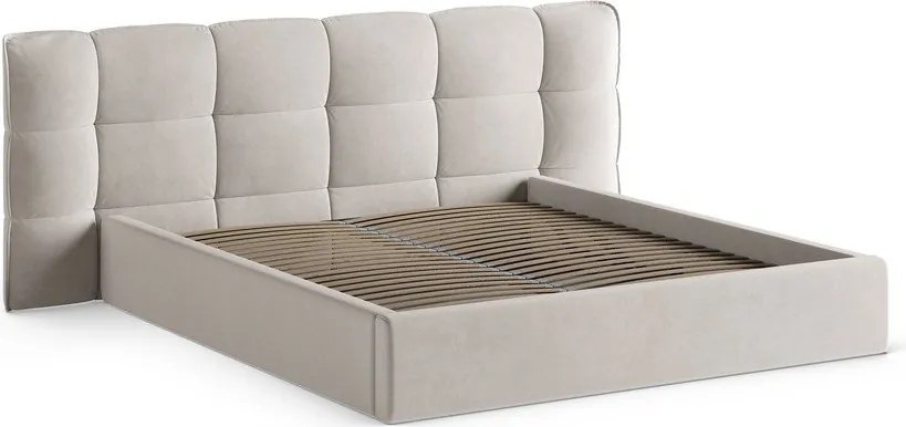 Béžová čalúnená dvojlôžková posteľ s úložným priestorom s roštom 160x200 cm Eric – Micadoni