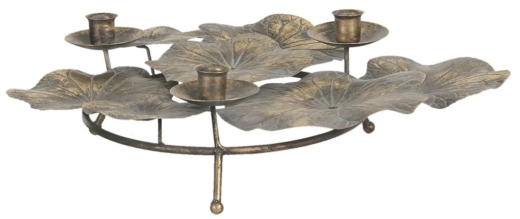 Zlatý antik svícen s leknínovými květy - 46 * 37 * 11 cm