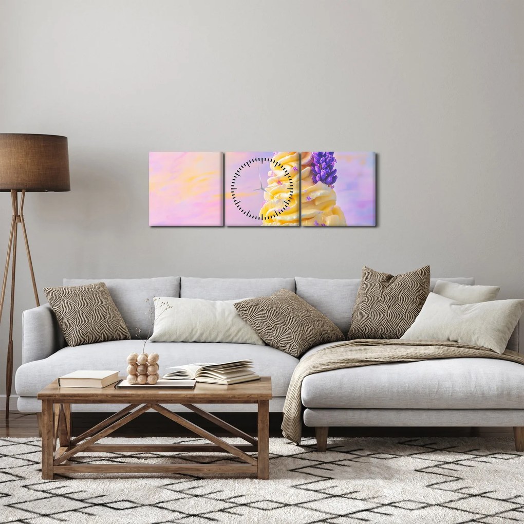 Obraz - Zmrzlina s levanduľou (s hodinami) (90x30 cm)