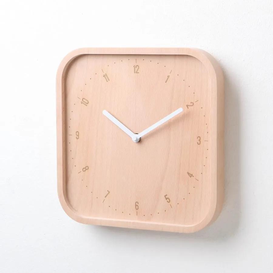 Drevené nástenné hodiny PANA OBJECTS Allday Square, (buk), prírodná-biela (26 cm.) QLPN10080