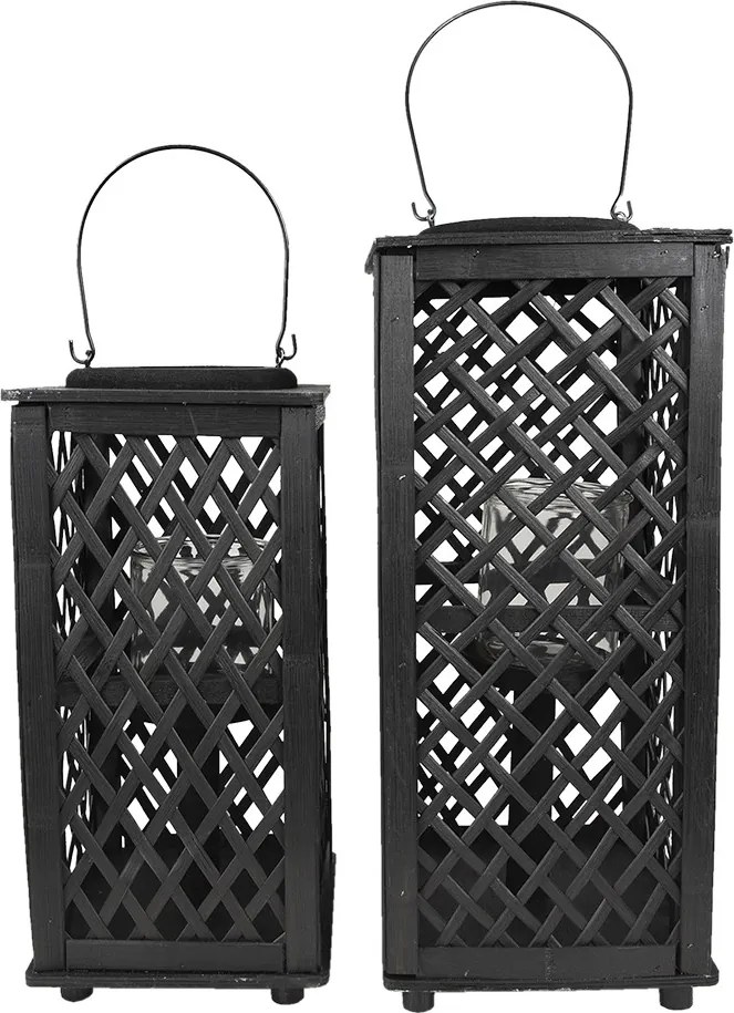 Čierny drevený závesný lampáš Bamboo - 19*19*40 cm