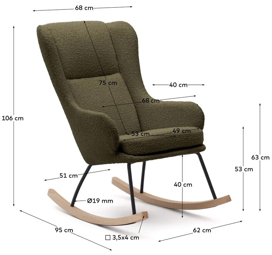 Zelené hojdacie kreslo z textílie bouclé Maustin – Kave Home