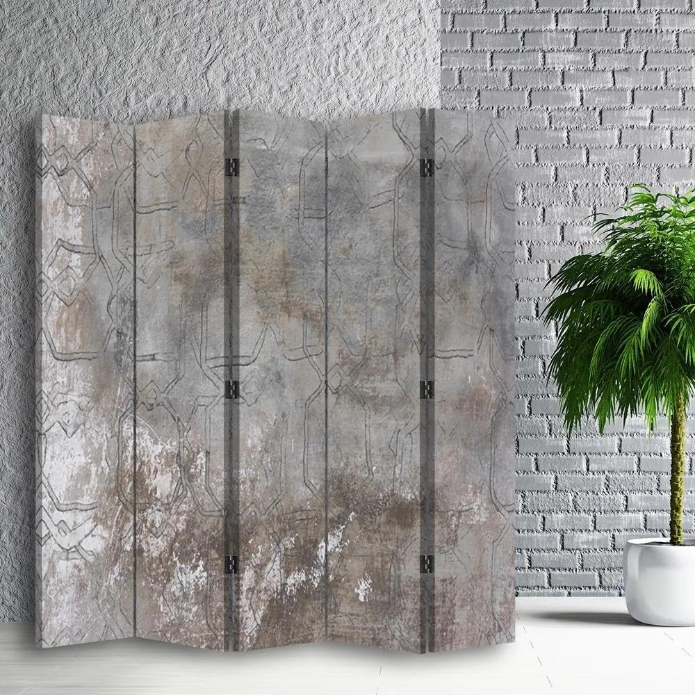 Ozdobný paraván Textura betonu - 180x170 cm, päťdielny, korkový paraván