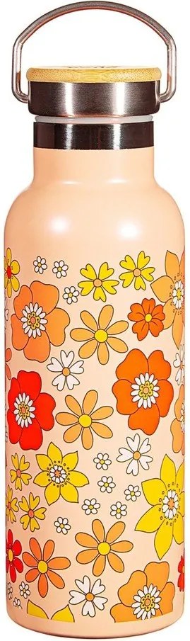 Oranžová antikoro detská fľaša 500 ml 70s Floral - Sass &amp; Belle