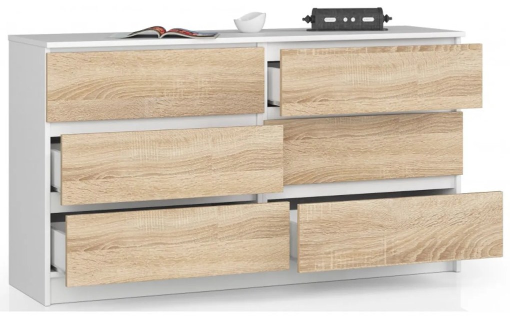 Komoda K140 6SZ biela / sonoma