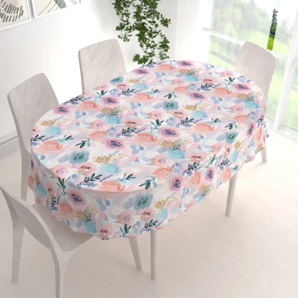 Biante Zamatový oválny obrus Tamara TMR-030 Ružovo-modré akvarelové kvety 100x140 cm