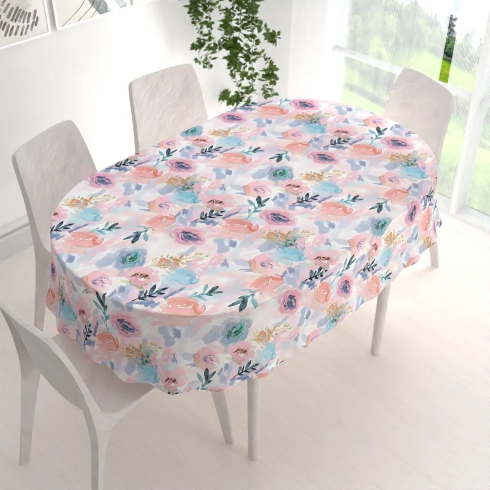Biante Zamatový oválny obrus Tamara TMR-030 Ružovo-modré akvarelové kvety 60x100 cm