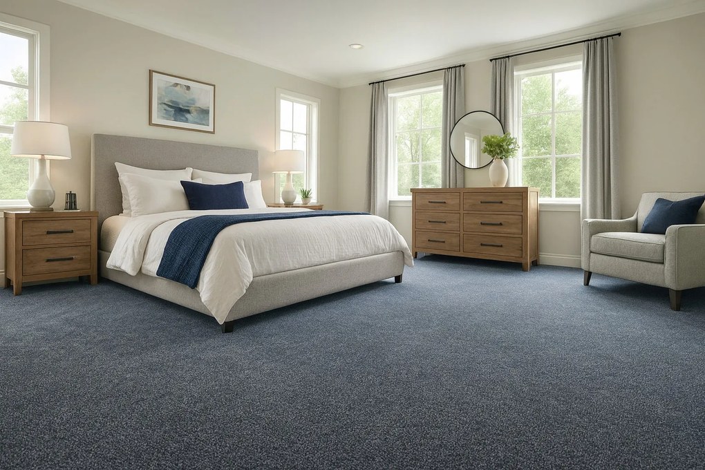 Tapibel, Koberec metráž Supersoft 780 sv. modrý, na mieru s bordúrou, šíře 4m, modrá, ab (mriežka), chodba / predsieň