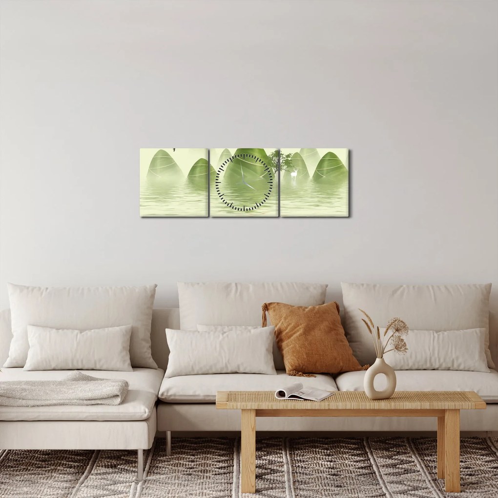 Obraz - Údolie zelených hôr (s hodinami) (90x30 cm)