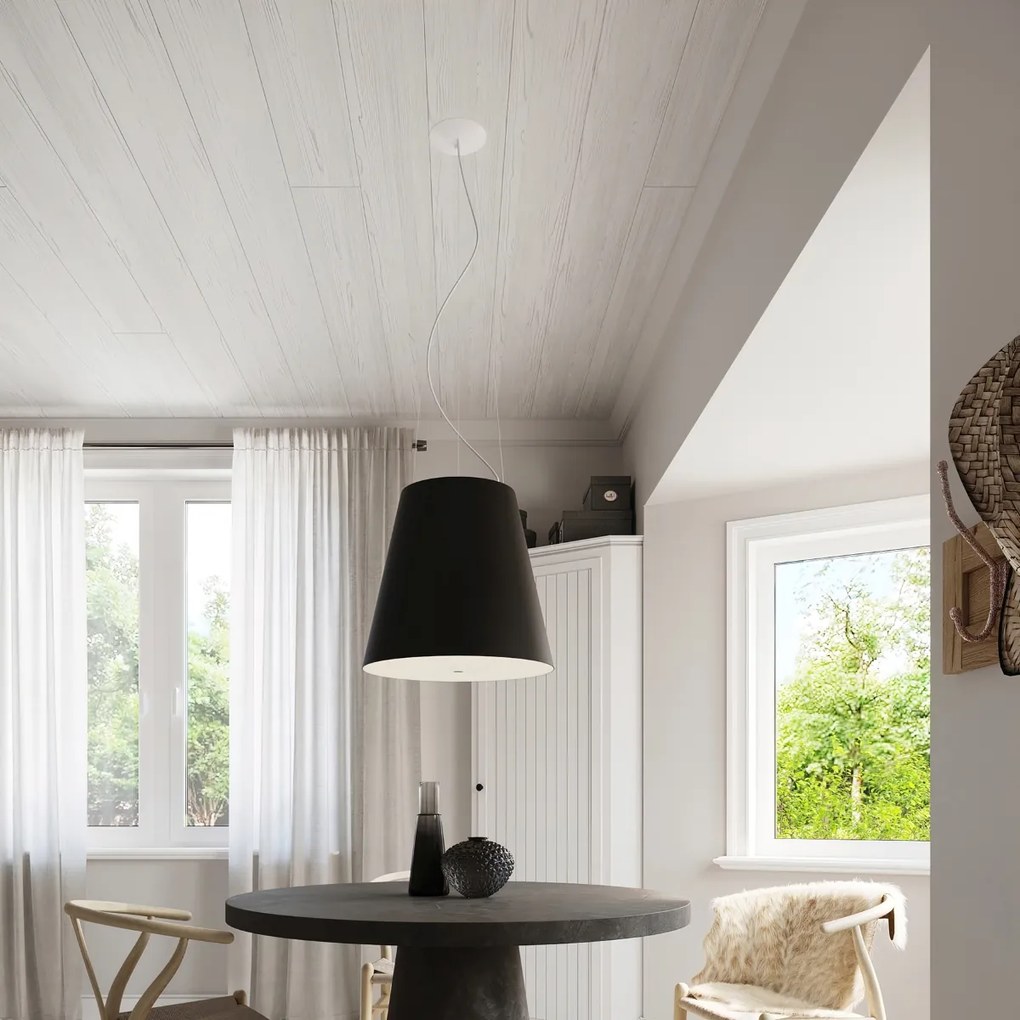 Závesné svietidlo Geneve, 1x čierne textilné tienidlo, (biele sklo), (fi 50 cm)