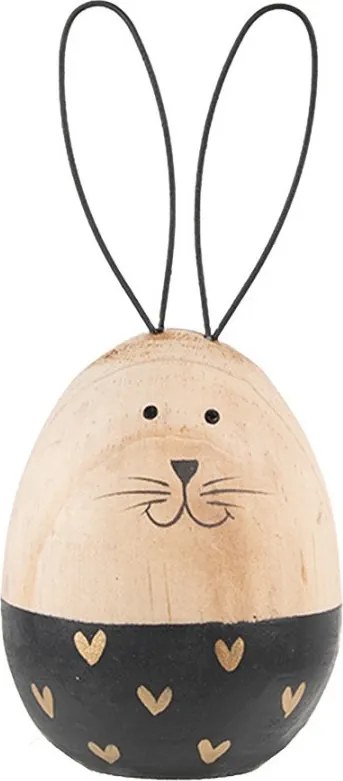 Čierno-hnedá drevená dekoratívna figúrka vajcia králik - Ø 6*14 cm