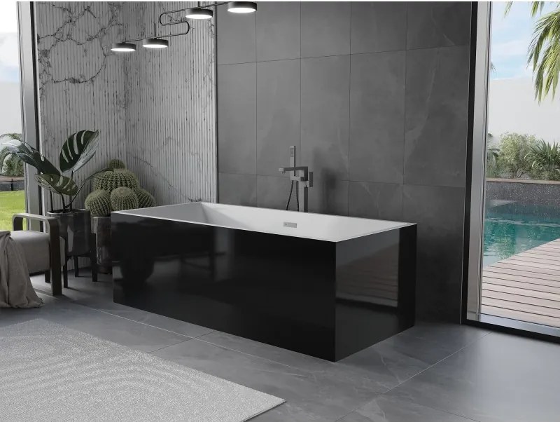 Mexen Vigo, voľne stojaca vaňa 178,5 x 80 cm, biela-čierna, brúsený grafit prepad, 51251788075-95