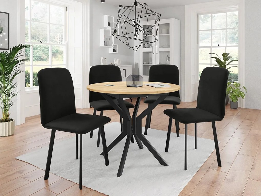 Jedálensky set so 4 stoličkami Kirtore M 90, Farby:: Amor Velvet 4311, Farby:: biela / čierna